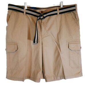 IZOD Saltwater Men's Flat Front Cedarwood Khaki Shorts 100% Cotton Size 42 Waist
